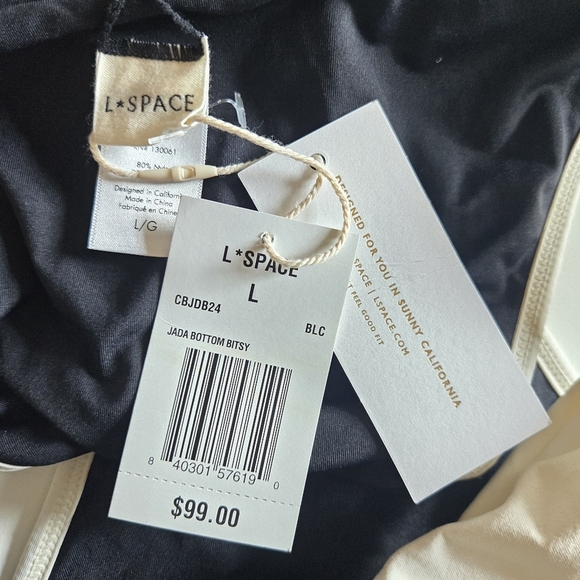 New L*SPACE Jada Bitsy Black/Cream Bikini Bottom Size Large - Picture 7 of 8